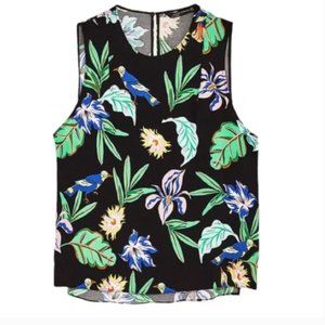 NWT ZARA Floral Tropical Sleeveless Top S Flowy Summer Viscose Black